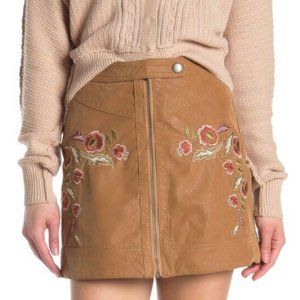NWT Free People Vegan Soft Faux Camel Leather Skirt: Alanis Floral Size 8